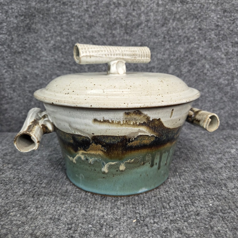 Brian Bachman Art Studio Signed Pottery Lidded Casserole Dish MCM Glazed
